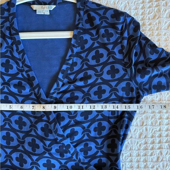 Boden Jersey Wrap Midi Dress Blue Black Print Long Sleeve Sz 6P - Picture 11 of 14
